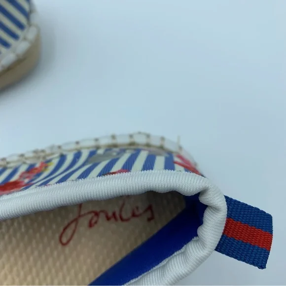 Joules Summer Espadrilles Blue White Stripe & Floral Stretch Crochet Motif UK 7 - Picture 10 of 14